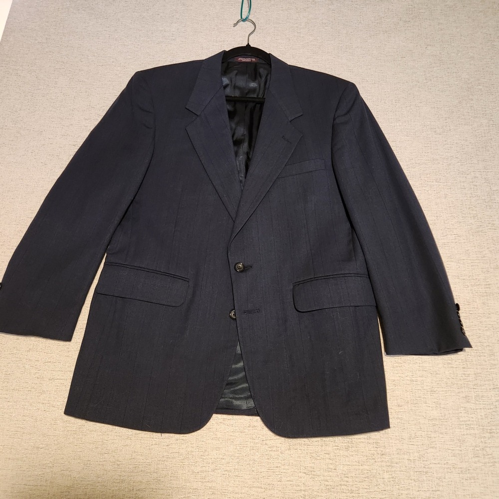 Evan-Picone Blazer Mens 40 Short Navy Blue Pinstripe Two-Button Made in USA